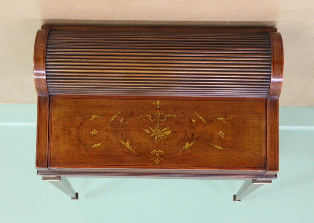 Inlaid Mahogany Tambour Bureau by Druce and Co. View XXIV