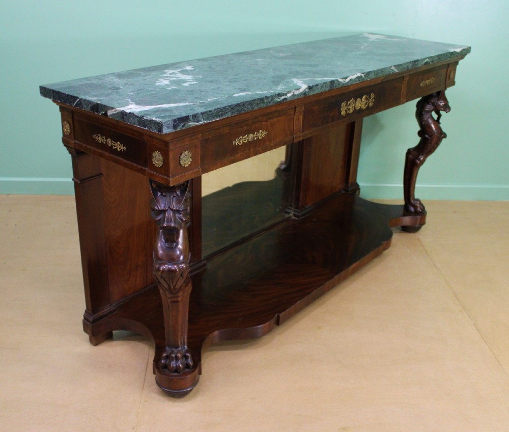 Large French Empire Marble Topped Mahogany Console Table View V