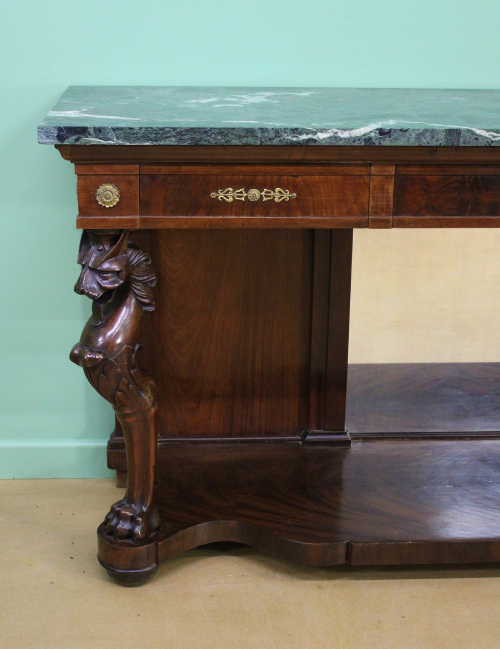 Large French Empire Marble Topped Mahogany Console Table View VII