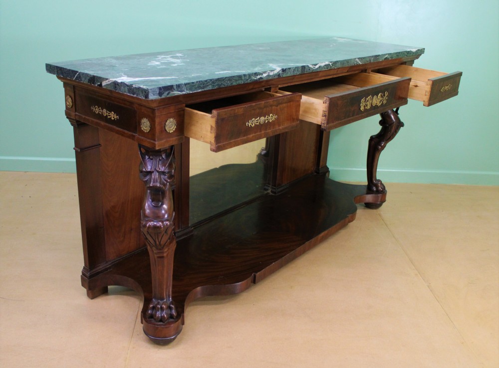 Large French Empire Marble Topped Mahogany Console Table View XV