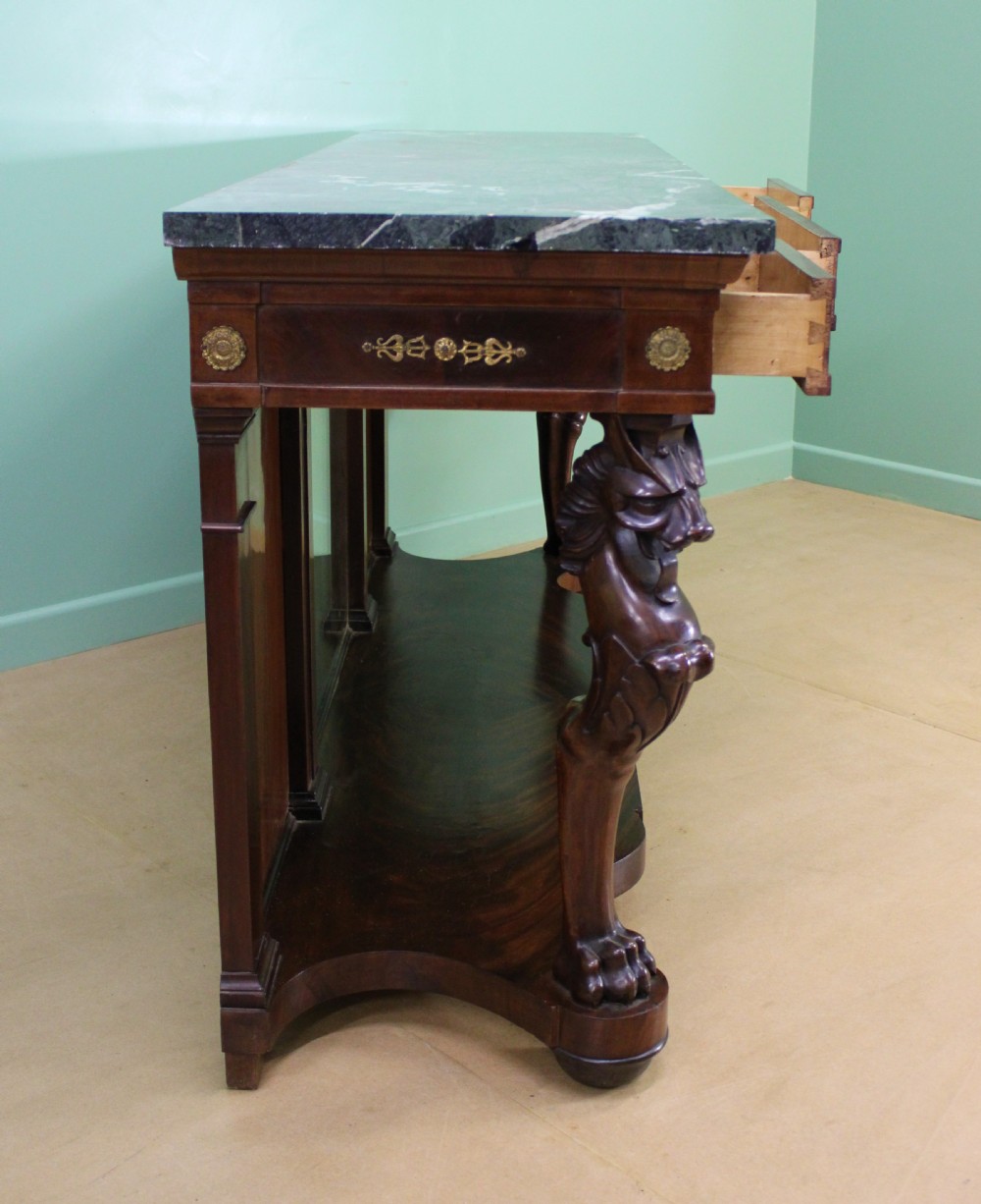 Large French Empire Marble Topped Mahogany Console Table View XVIII