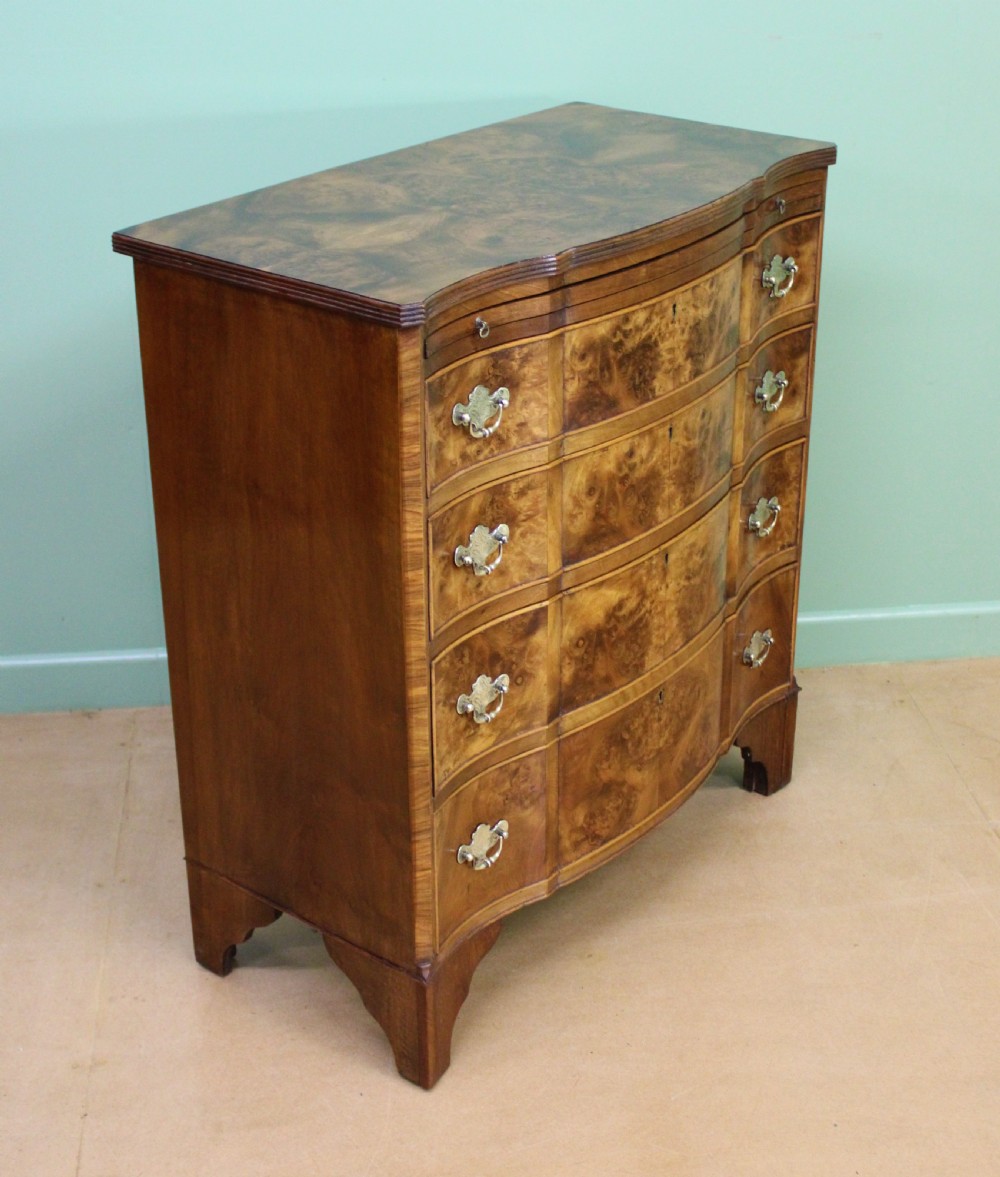 Burr Walnut Serpentine Chest of Drawers View X