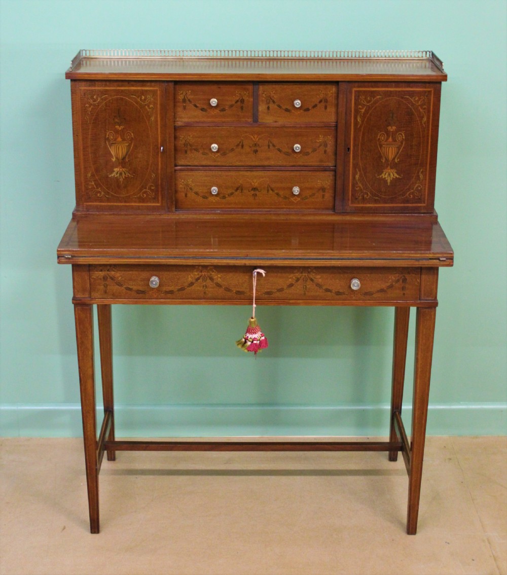 Inlaid Mahogany Bonheur Du Jour by Jas Shoolbred & co