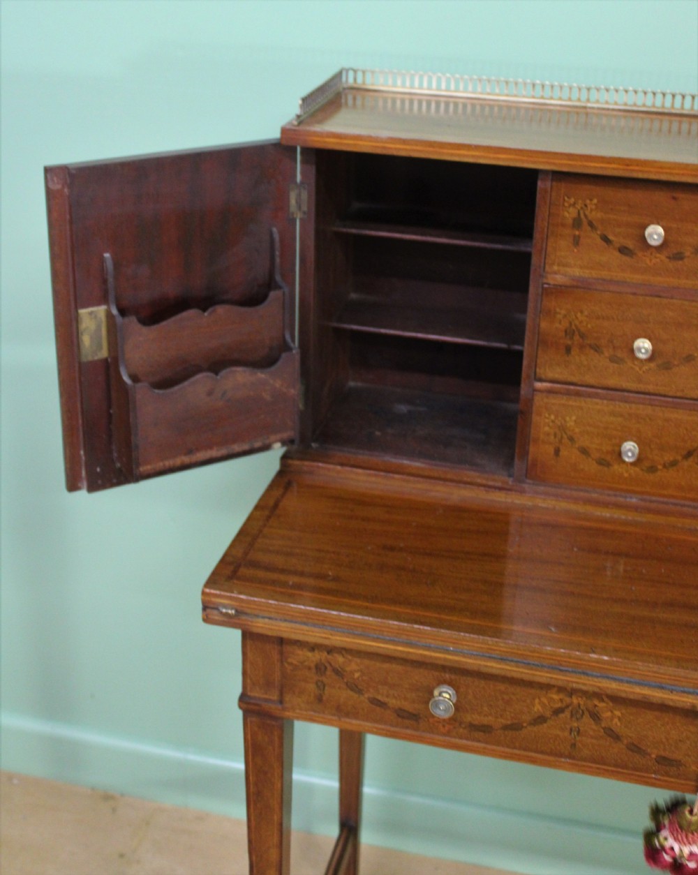Inlaid Mahogany Bonheur Du Jour by Jas Shoolbred & co View XI