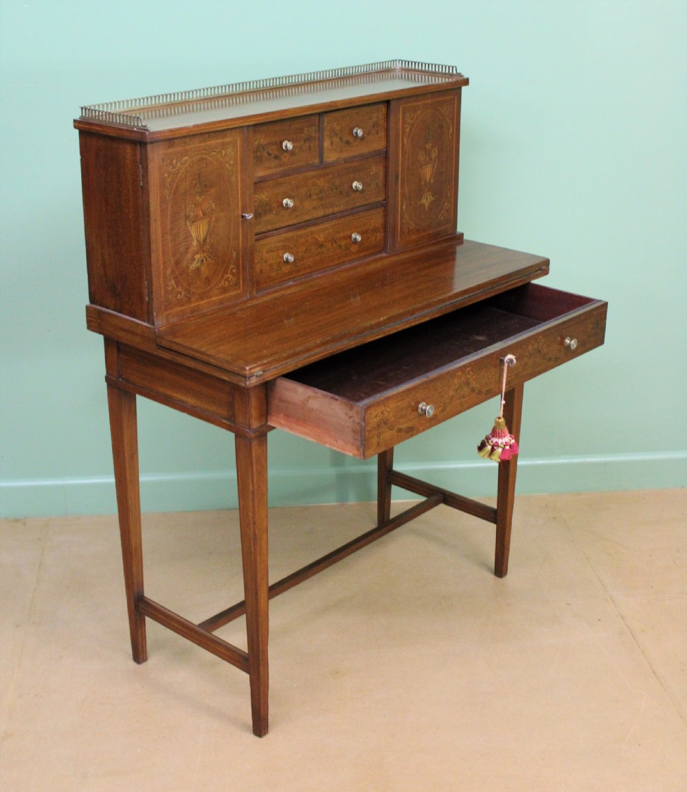 Inlaid Mahogany Bonheur Du Jour by Jas Shoolbred & co View XVI