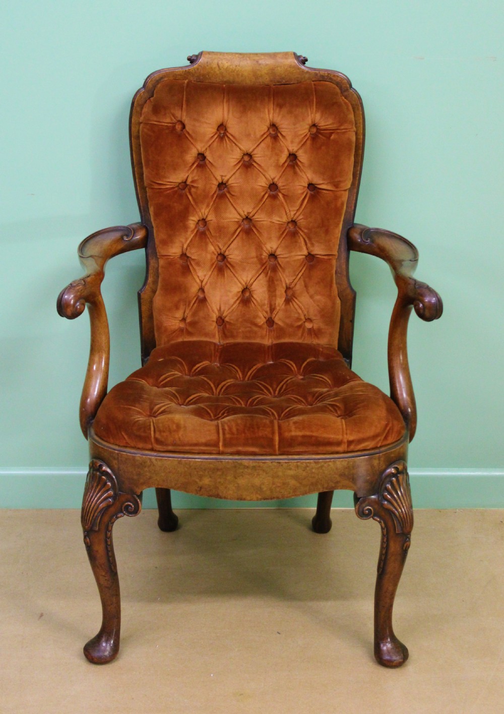 George I Style Burr Walnut Desk Armchair