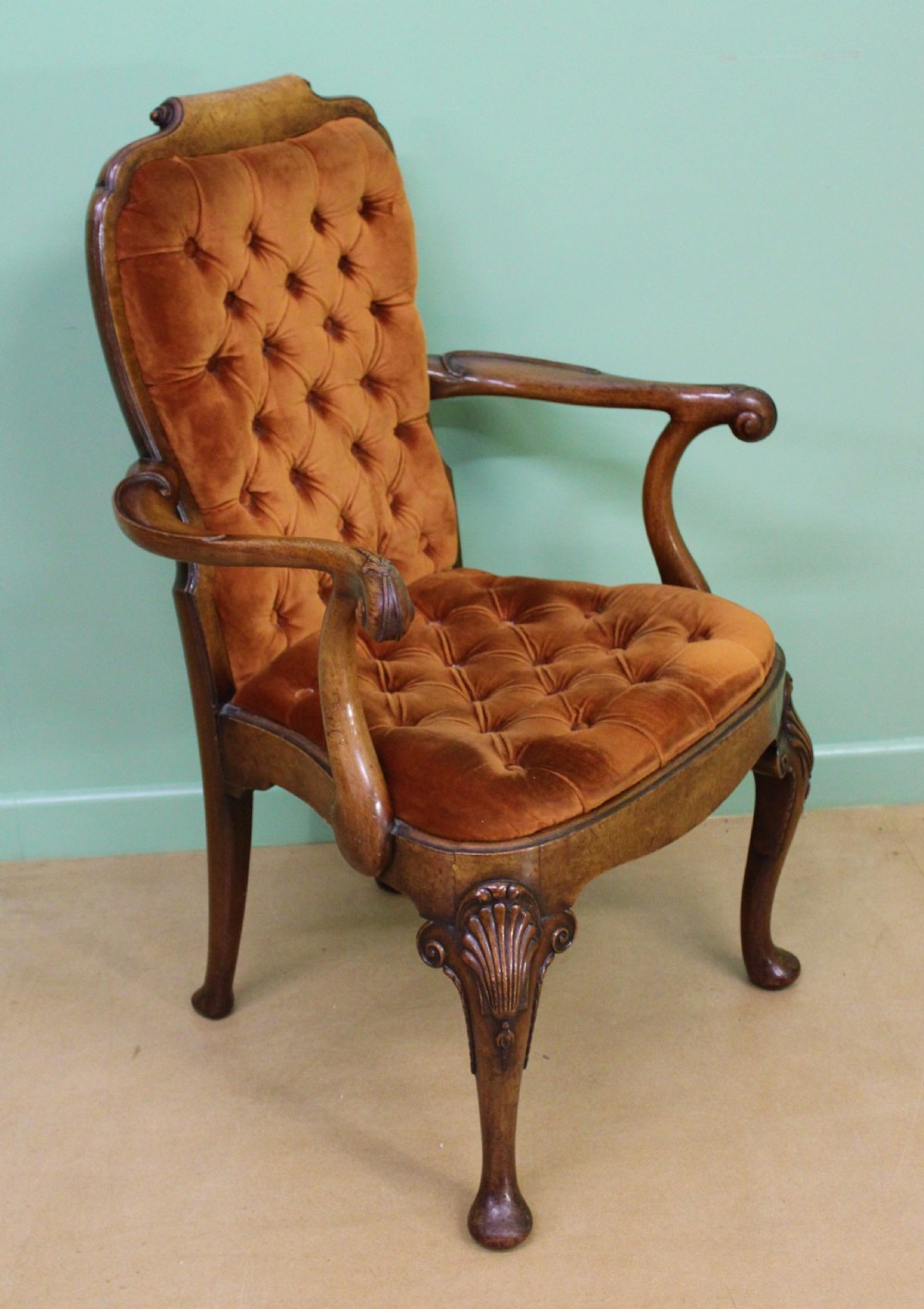 George I Style Burr Walnut Desk Armchair View II