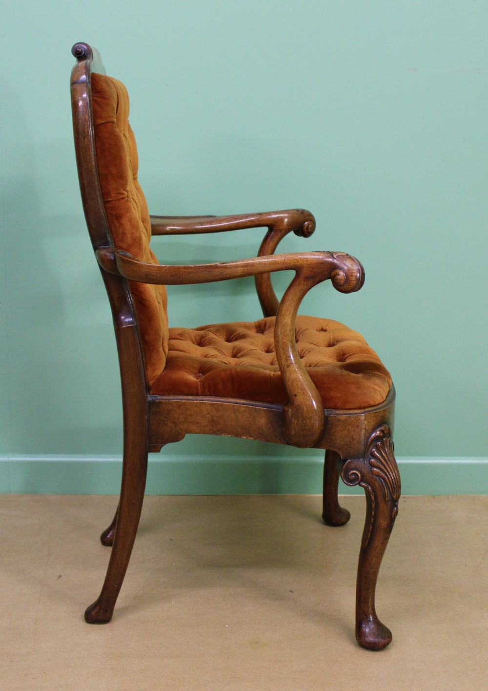 George I Style Burr Walnut Desk Armchair View V