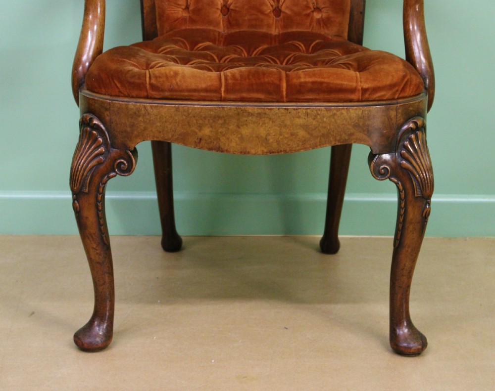 George I Style Burr Walnut Desk Armchair View VI