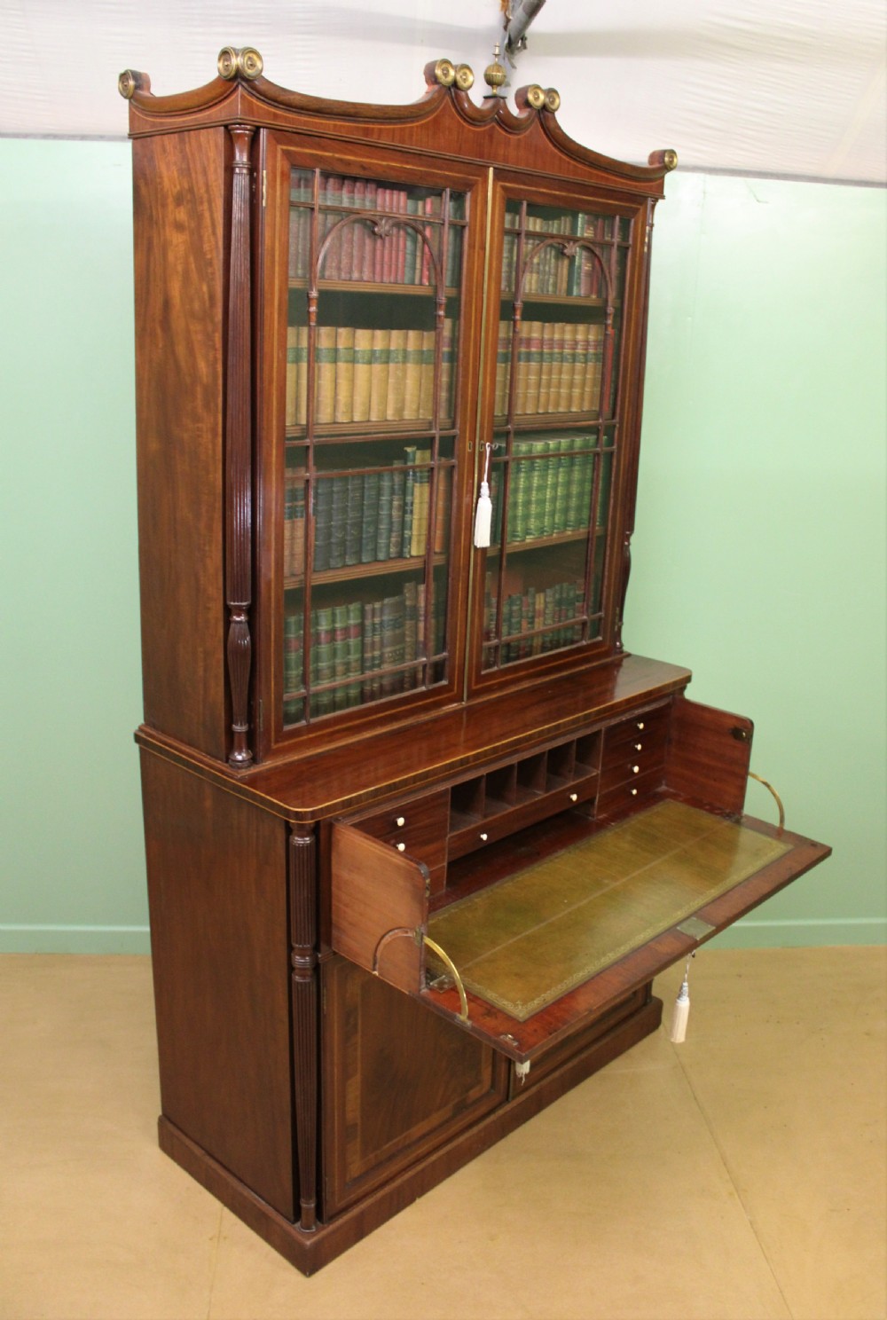 George IV Inlaid Mahogany Secretaire Bookcase View V