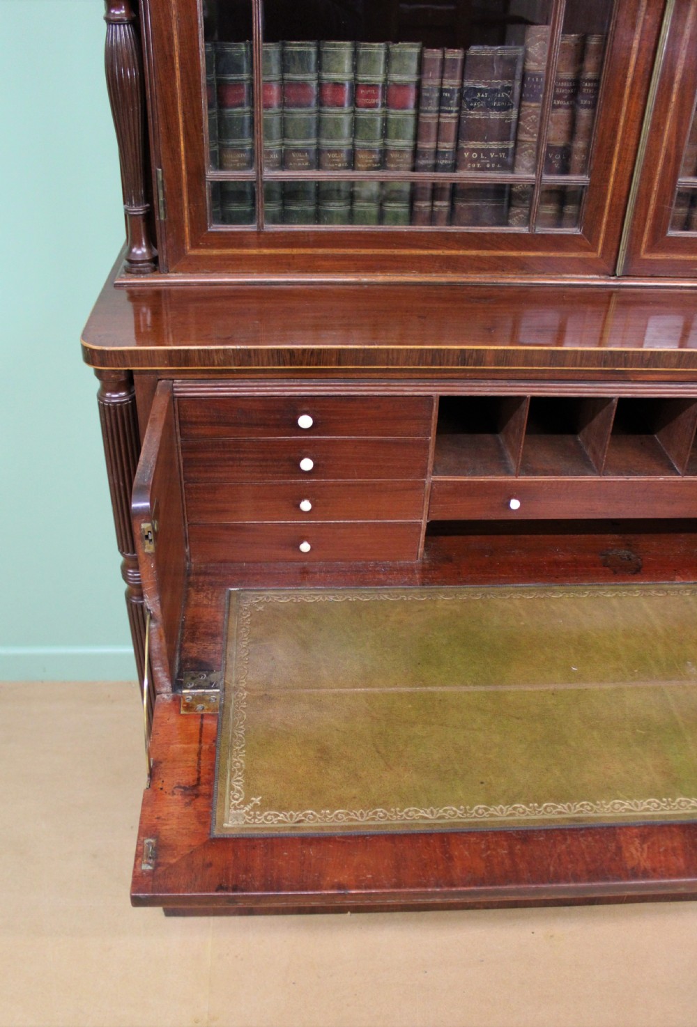 George IV Inlaid Mahogany Secretaire Bookcase View XVII