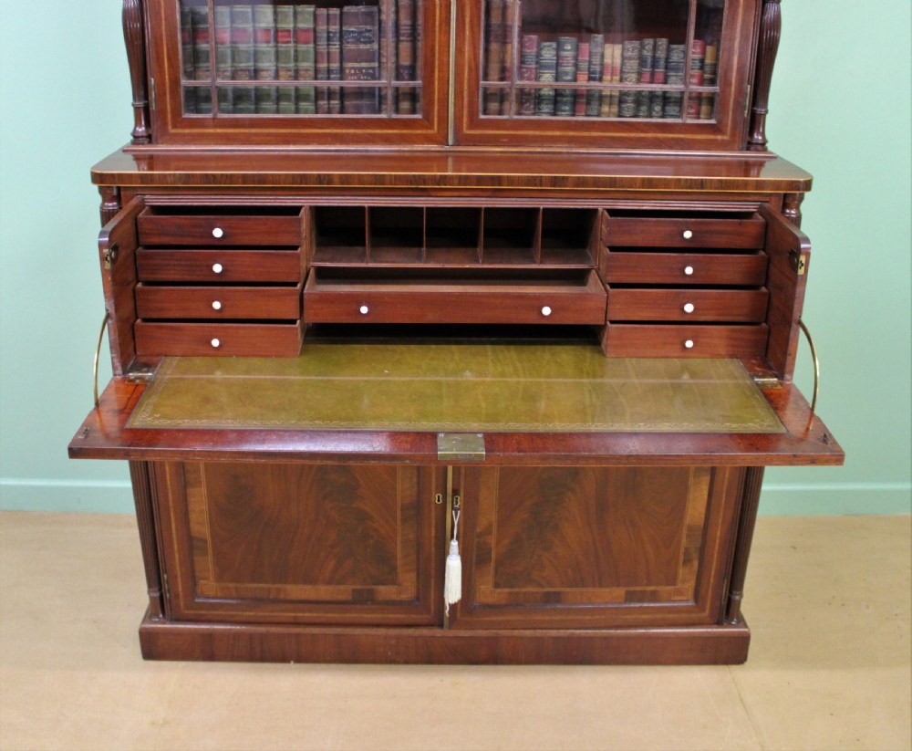George IV Inlaid Mahogany Secretaire Bookcase View XXX