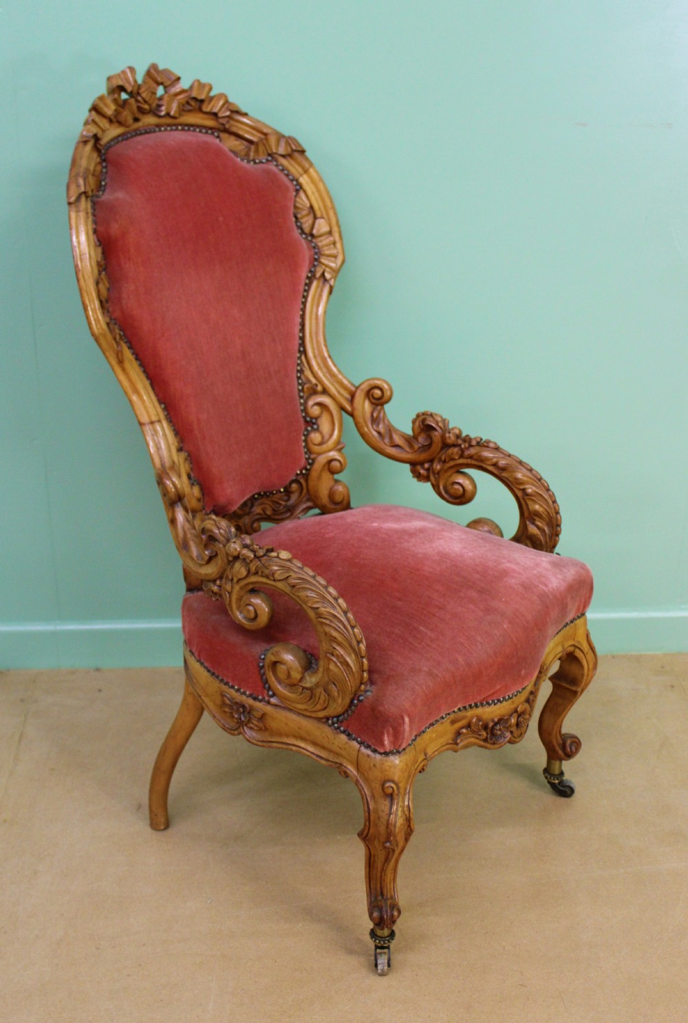 19th Century Carved Walnut Show Wood Armchair