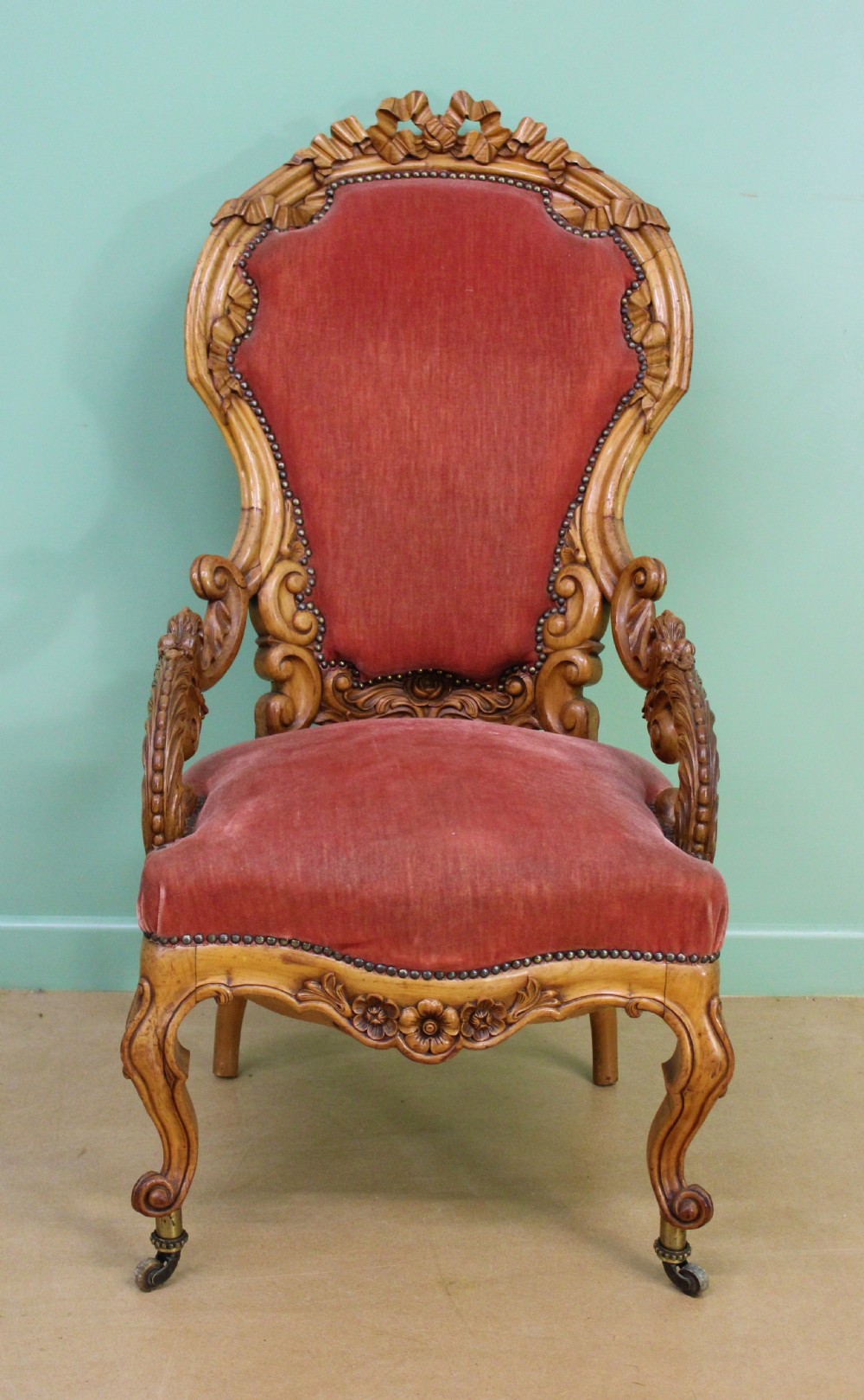 19th Century Carved Walnut Show Wood Armchair View II