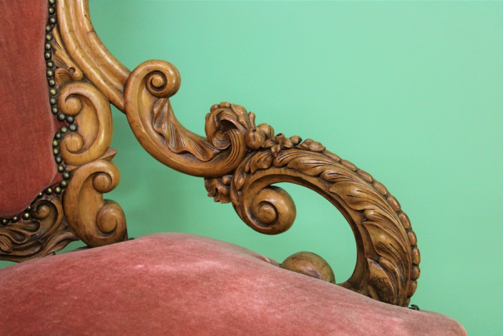 19th Century Carved Walnut Show Wood Armchair View IV