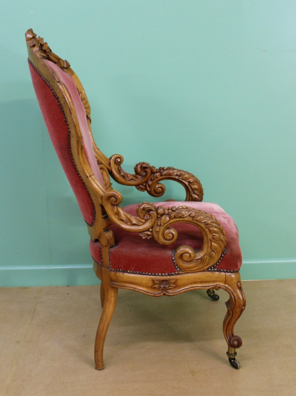 19th Century Carved Walnut Show Wood Armchair View V