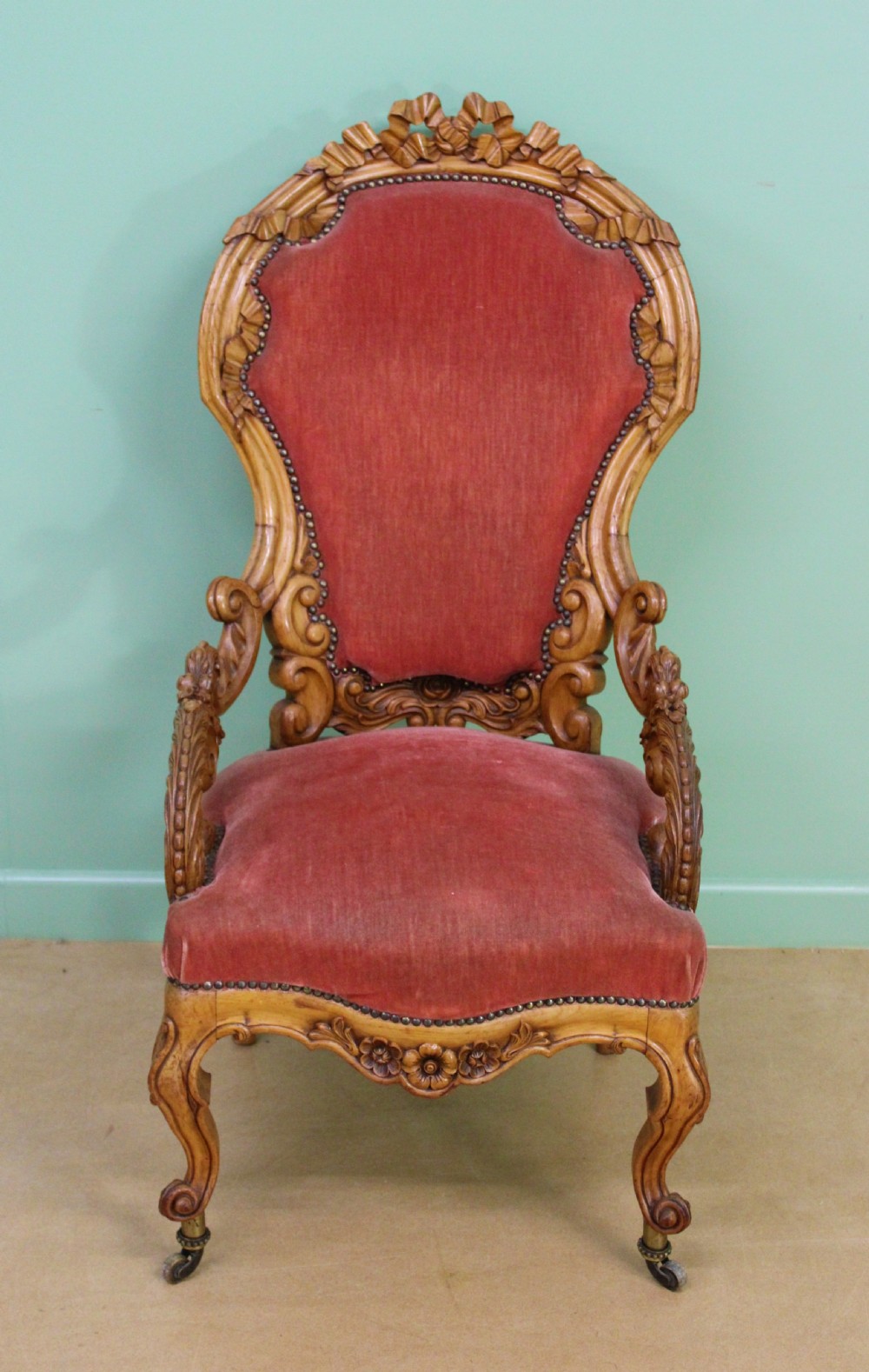 19th Century Carved Walnut Show Wood Armchair View VI