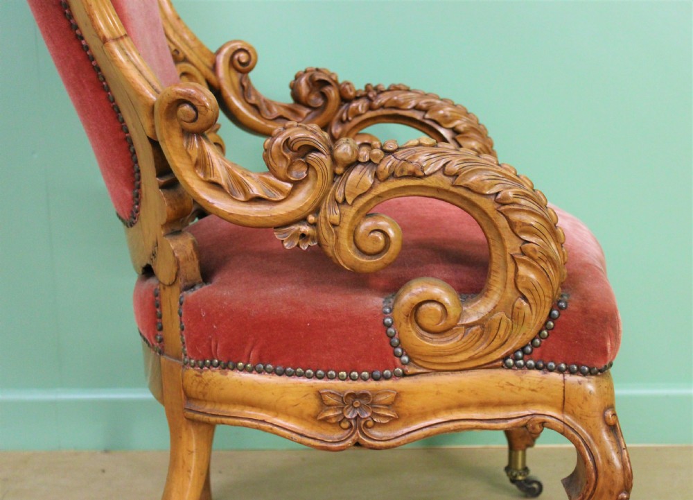 19th Century Carved Walnut Show Wood Armchair View IX