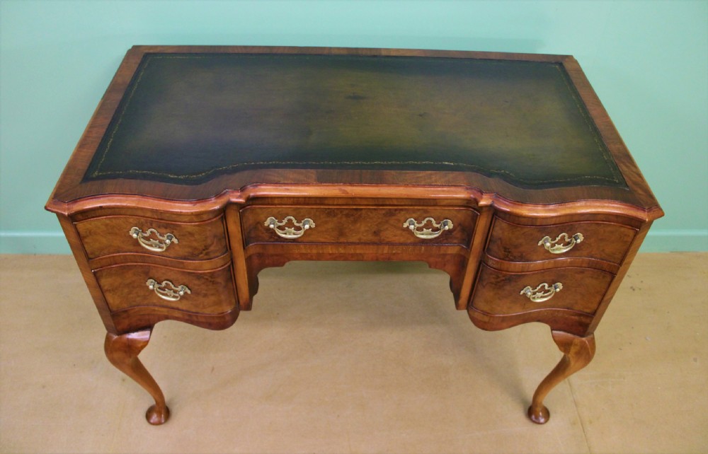 Serpentine Fronted Burr Walnut Writing Table View VI