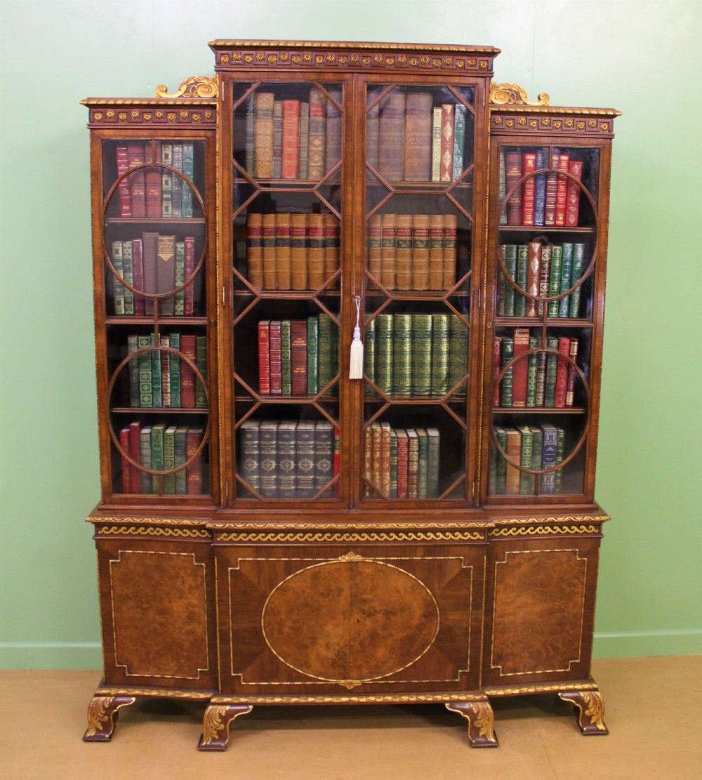 Waring and Gillow Burr Walnut Breakfront Bookcase
