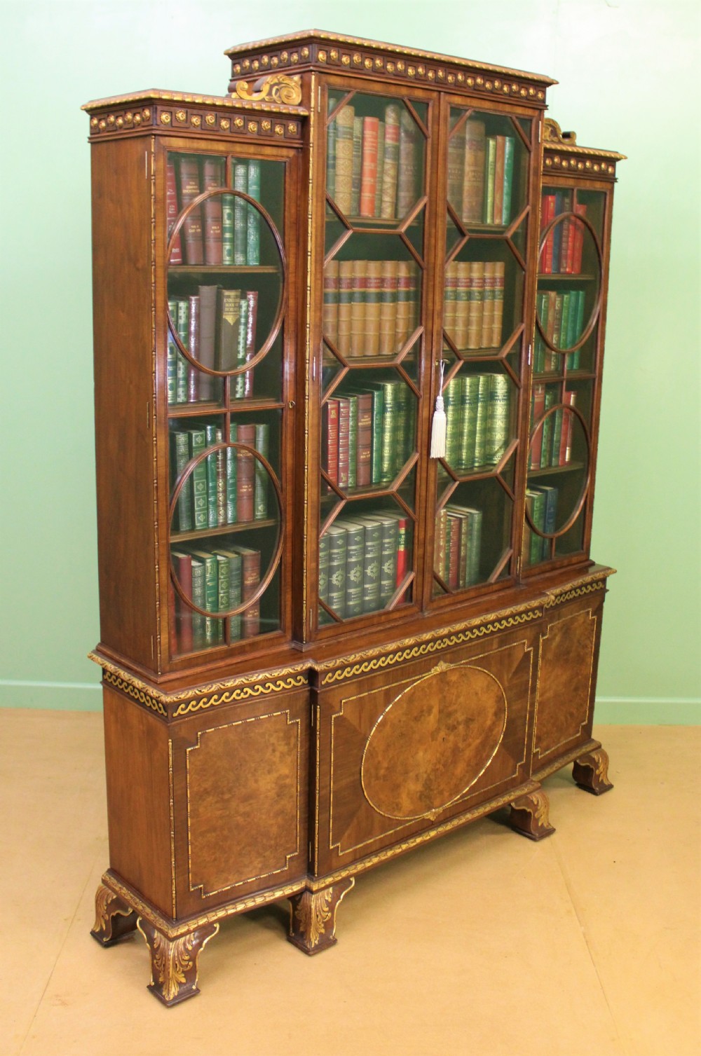 Waring and Gillow Burr Walnut Breakfront Bookcase View III