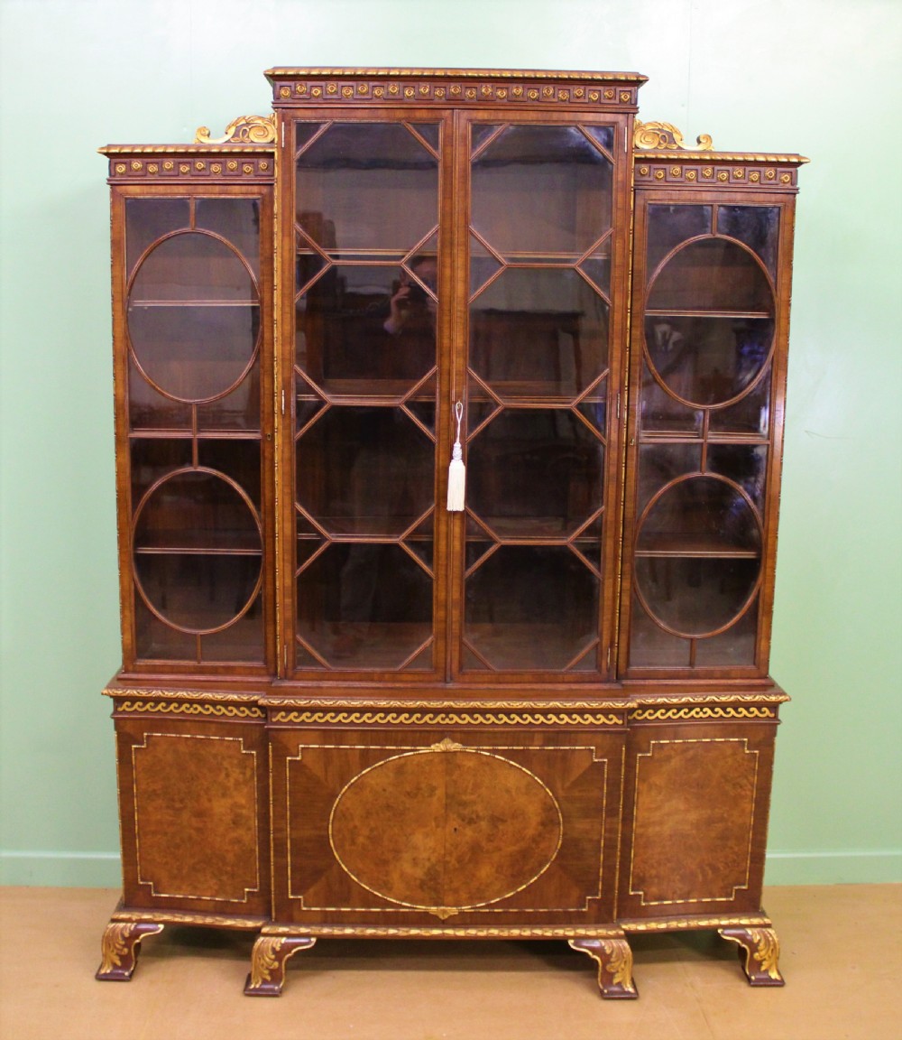 Waring and Gillow Burr Walnut Breakfront Bookcase View VI