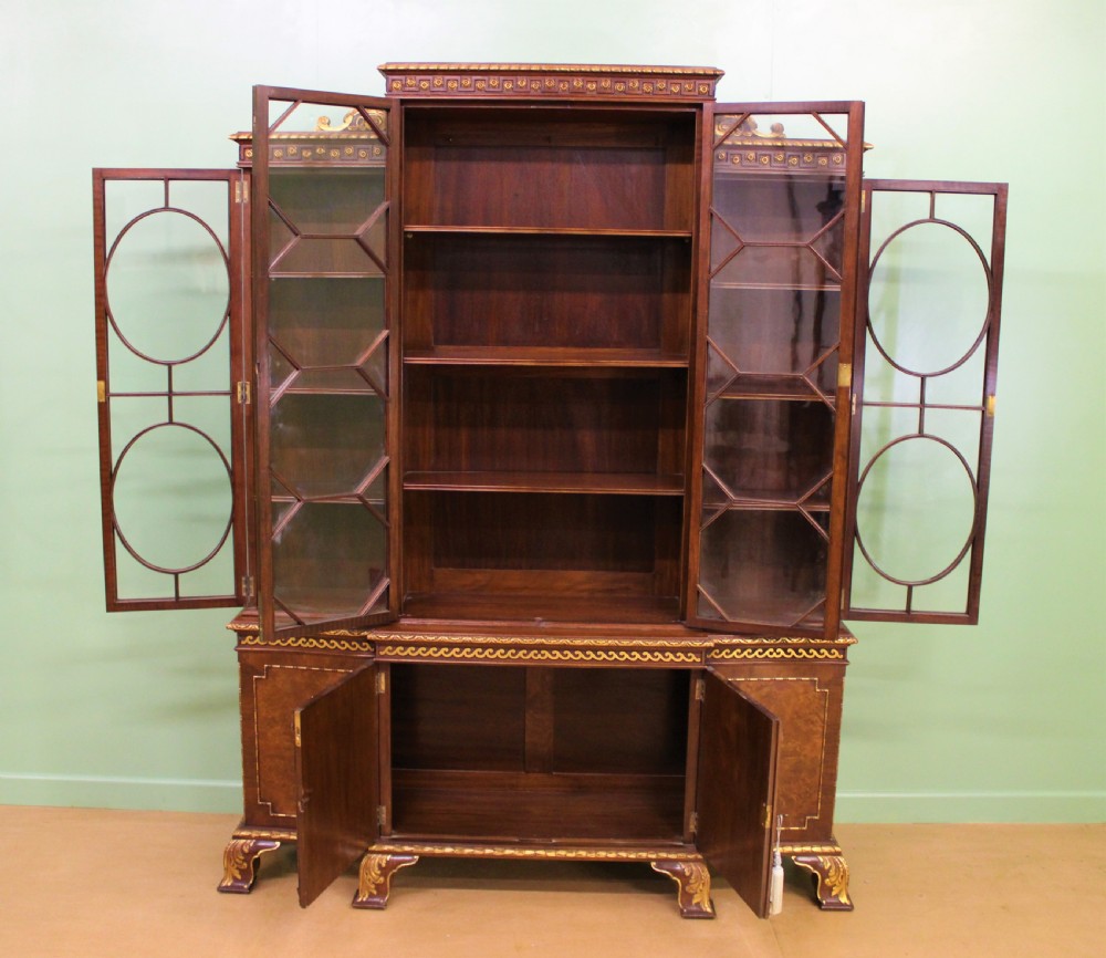 Waring and Gillow Burr Walnut Breakfront Bookcase View VII