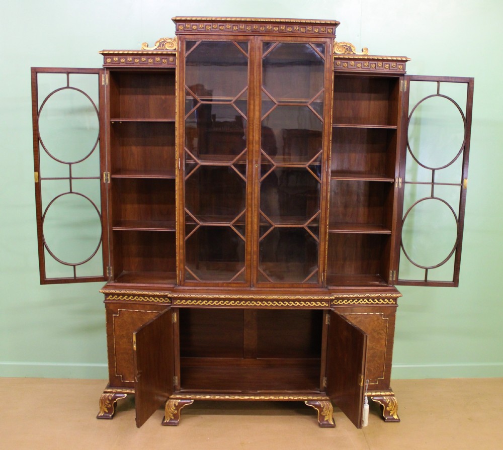 Waring and Gillow Burr Walnut Breakfront Bookcase View VIII