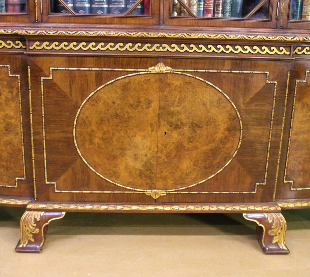 Waring and Gillow Burr Walnut Breakfront Bookcase View XIV