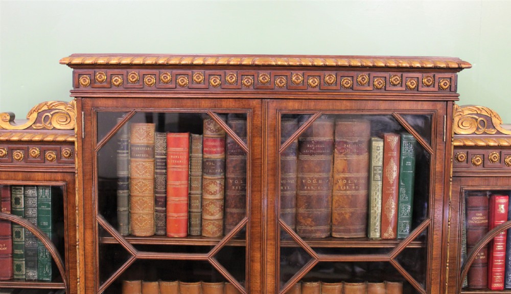 Waring and Gillow Burr Walnut Breakfront Bookcase View XVII