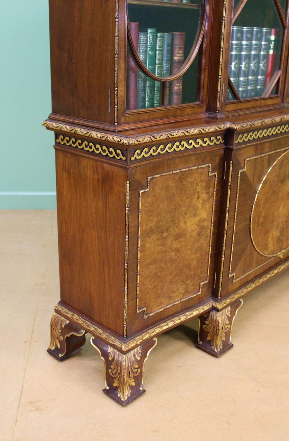 Waring and Gillow Burr Walnut Breakfront Bookcase View XVIII