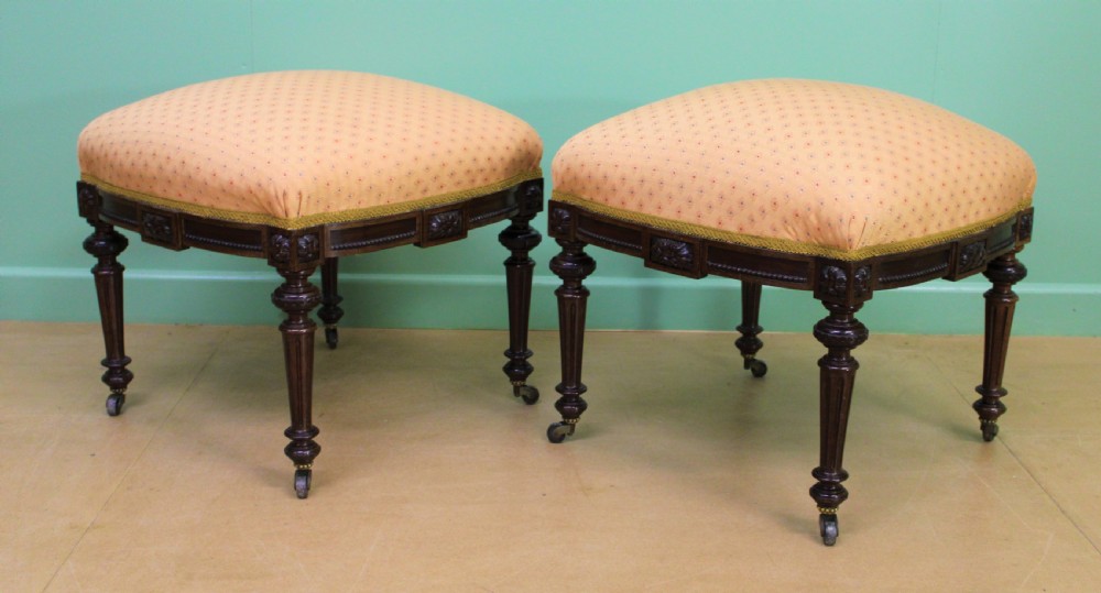 Pair of Victorian Upholstered Mahogany Stools