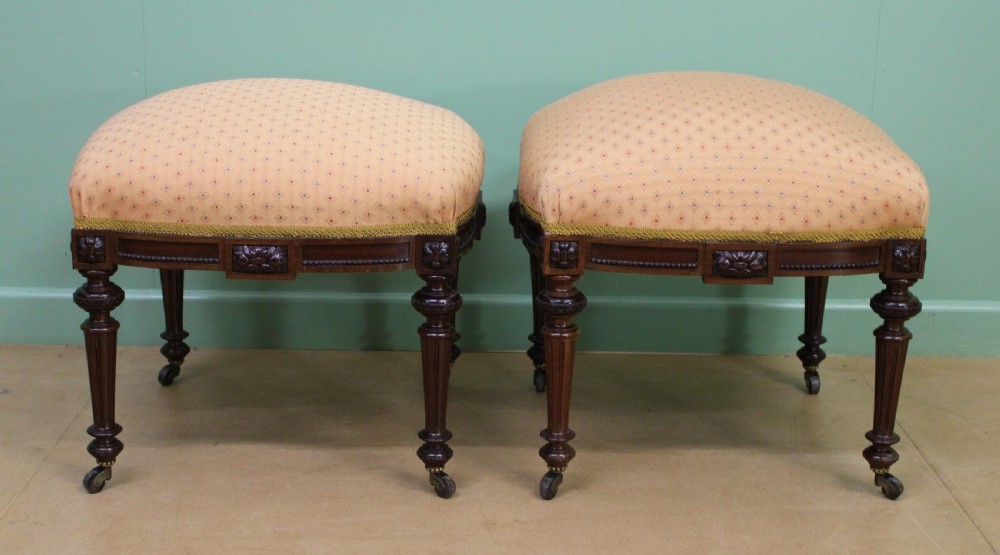 Pair of Victorian Upholstered Mahogany Stools View II