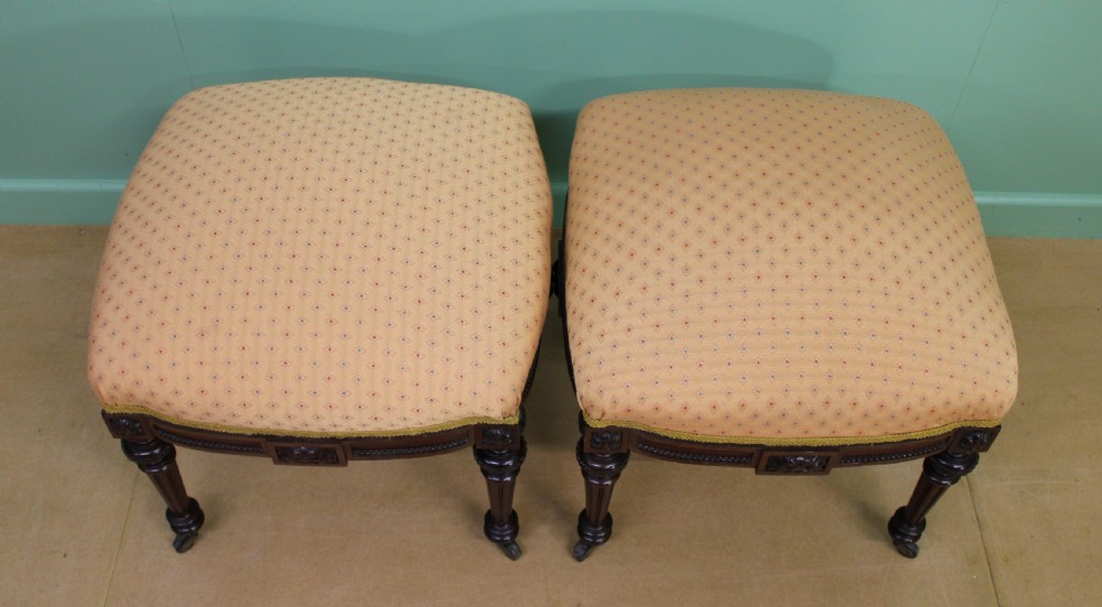 Pair of Victorian Upholstered Mahogany Stools View IV