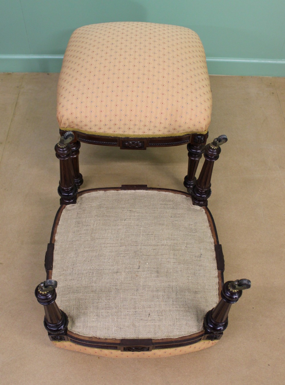 Pair of Victorian Upholstered Mahogany Stools View XII