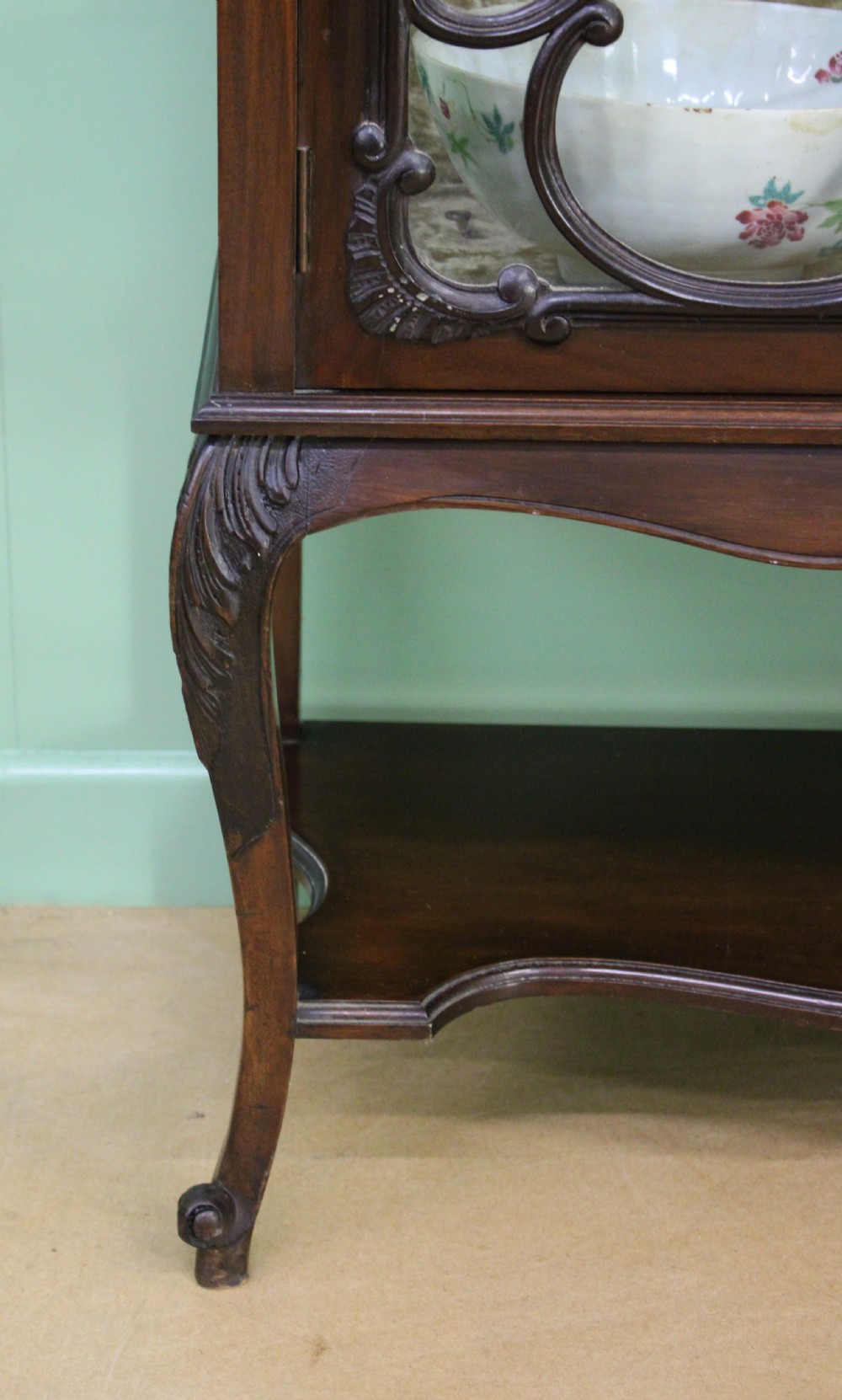Maple and Co Carved Mahogany Display Cabinet View X