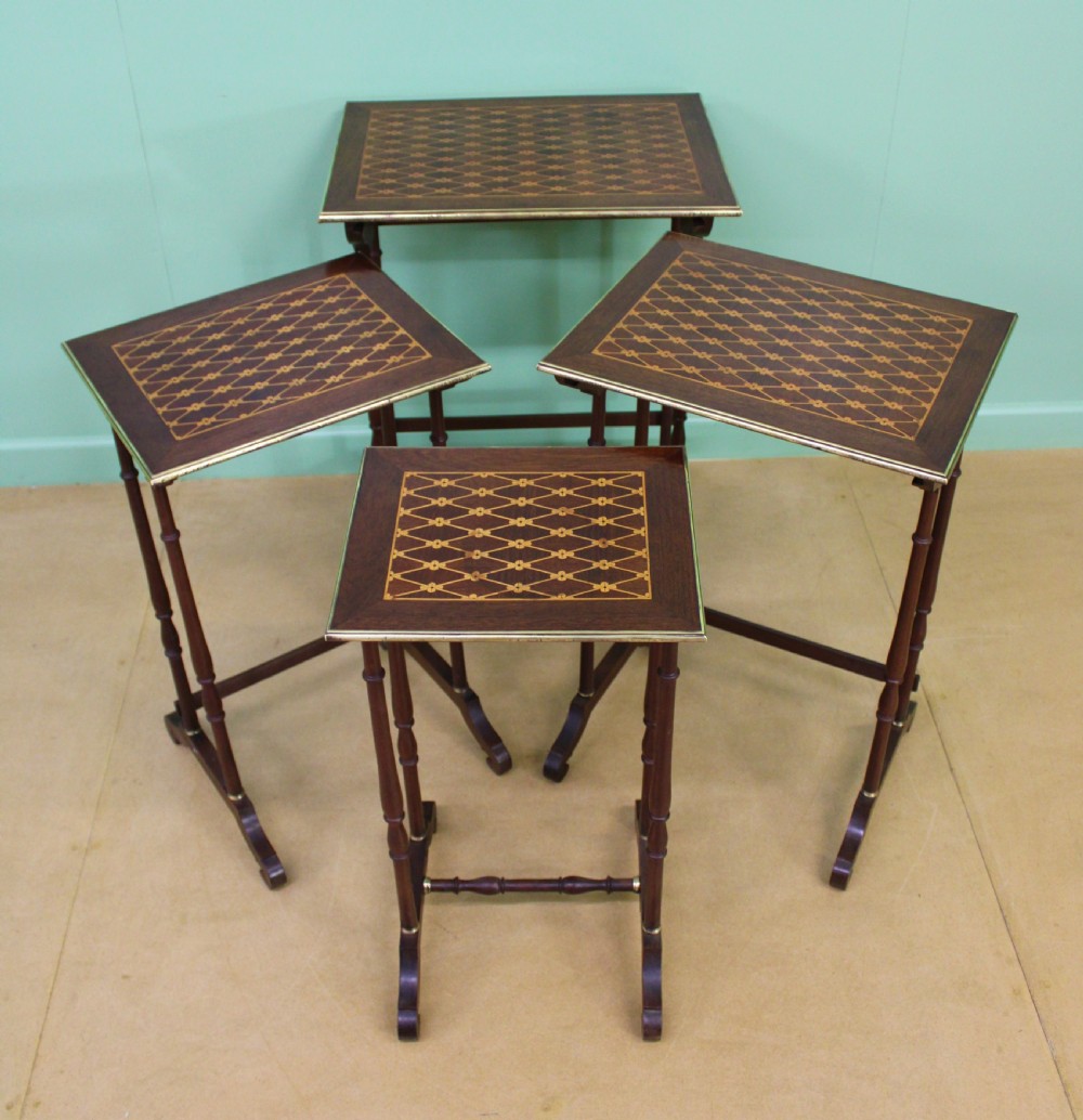 Nest of 4 Marquetry Inlaid Tables View V