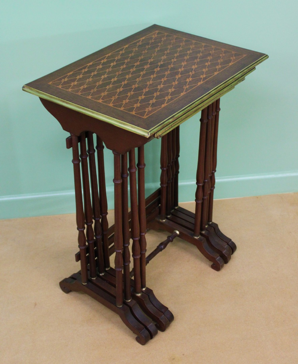 Nest of 4 Marquetry Inlaid Tables View VII