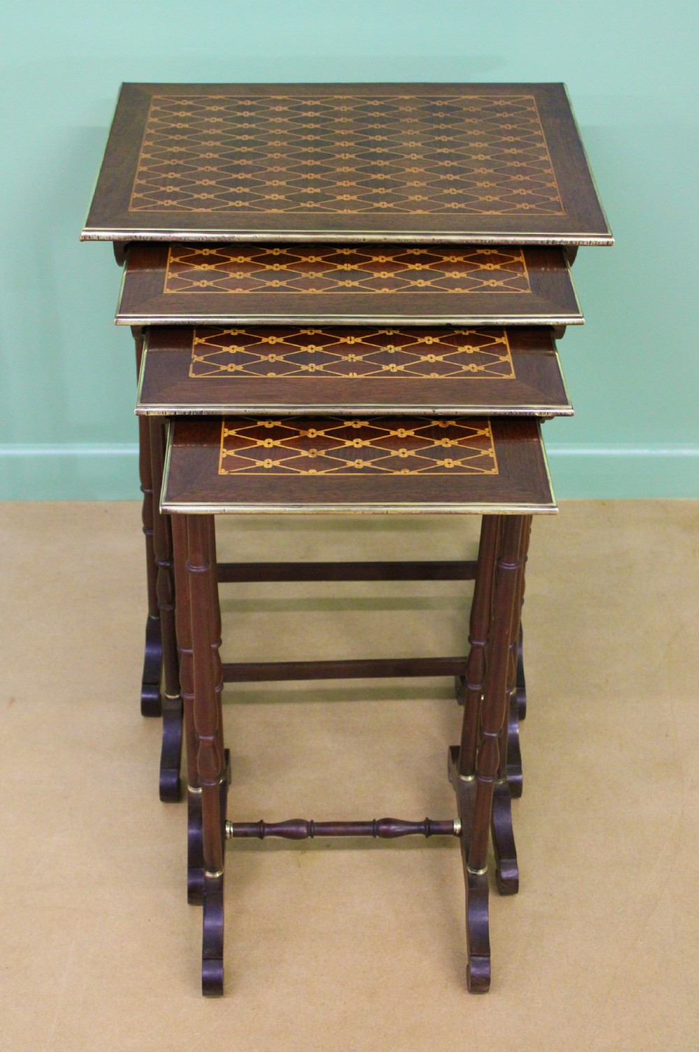 Nest of 4 Marquetry Inlaid Tables View X