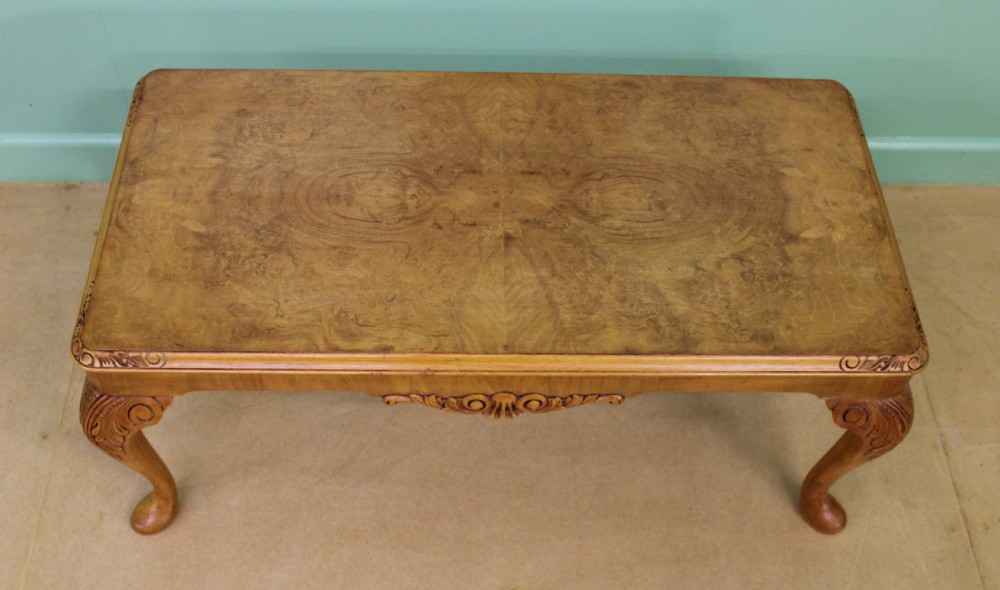 Queen Anne Style Burr Walnut Coffee Table View III