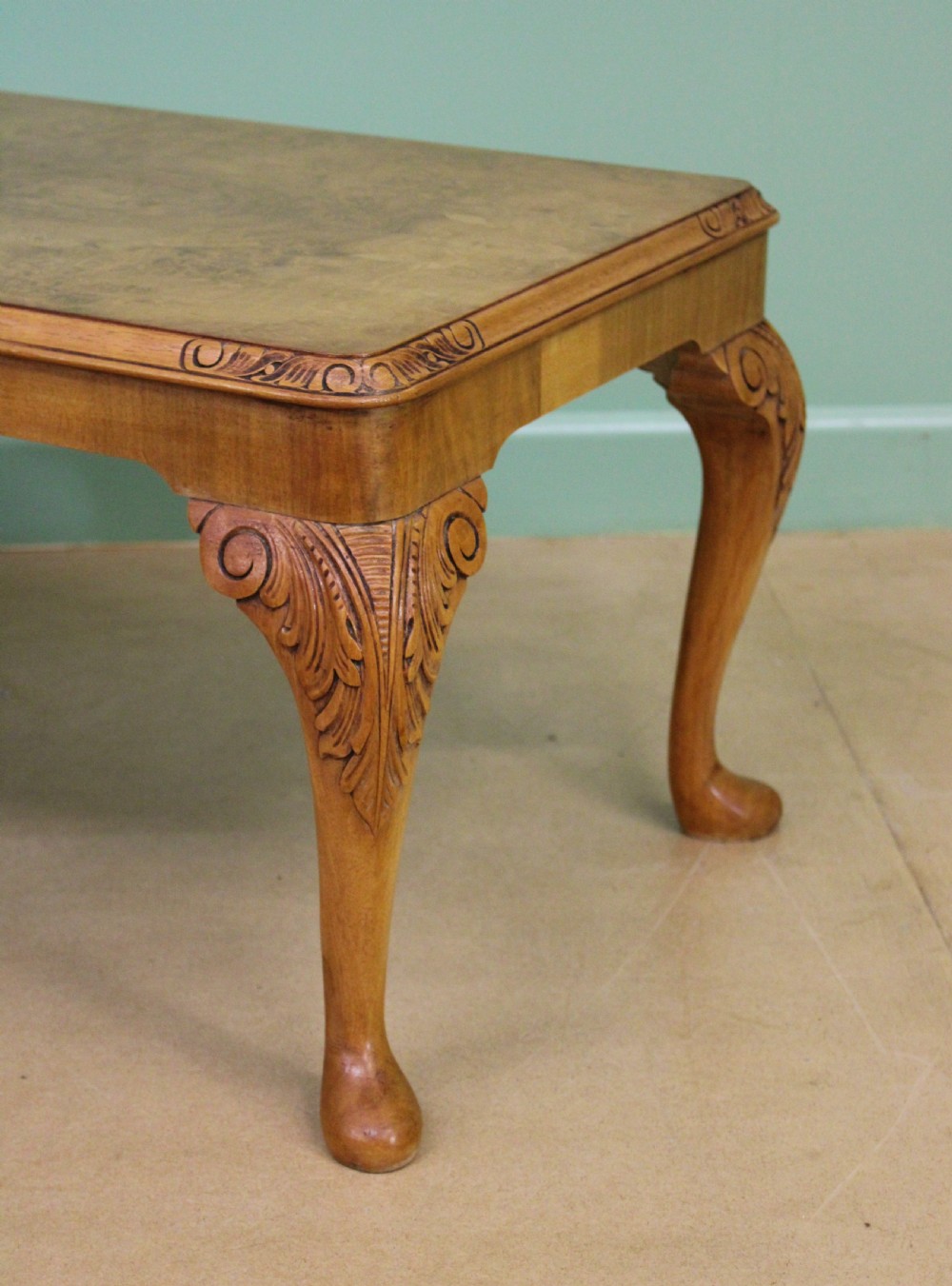 Queen Anne Style Burr Walnut Coffee Table View IV