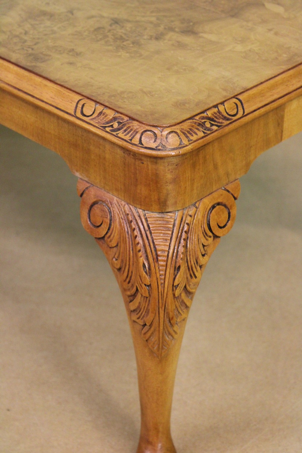 Queen Anne Style Burr Walnut Coffee Table View V
