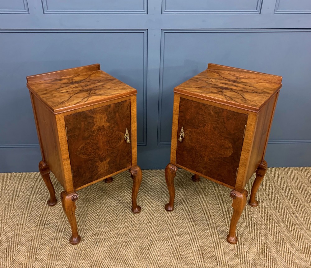 Pair of Burr Walnut Bedside Cupboards