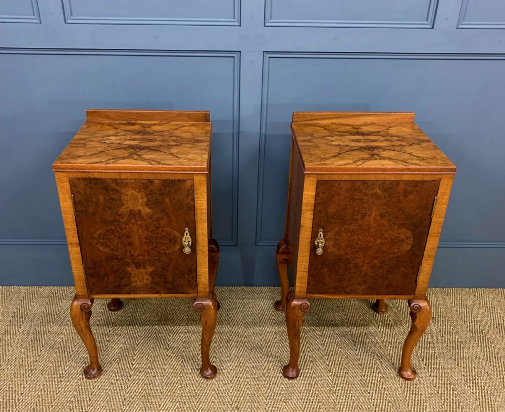 Pair of Burr Walnut Bedside Cupboards View II