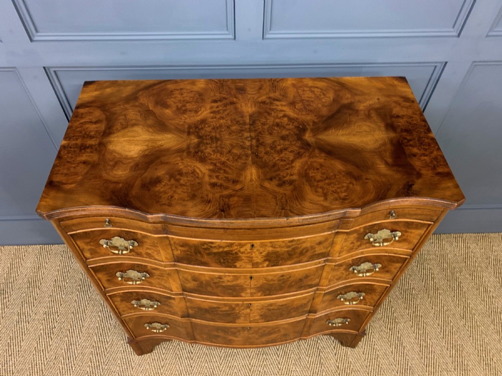Burr Walnut Serpentine Chest of Drawers View II