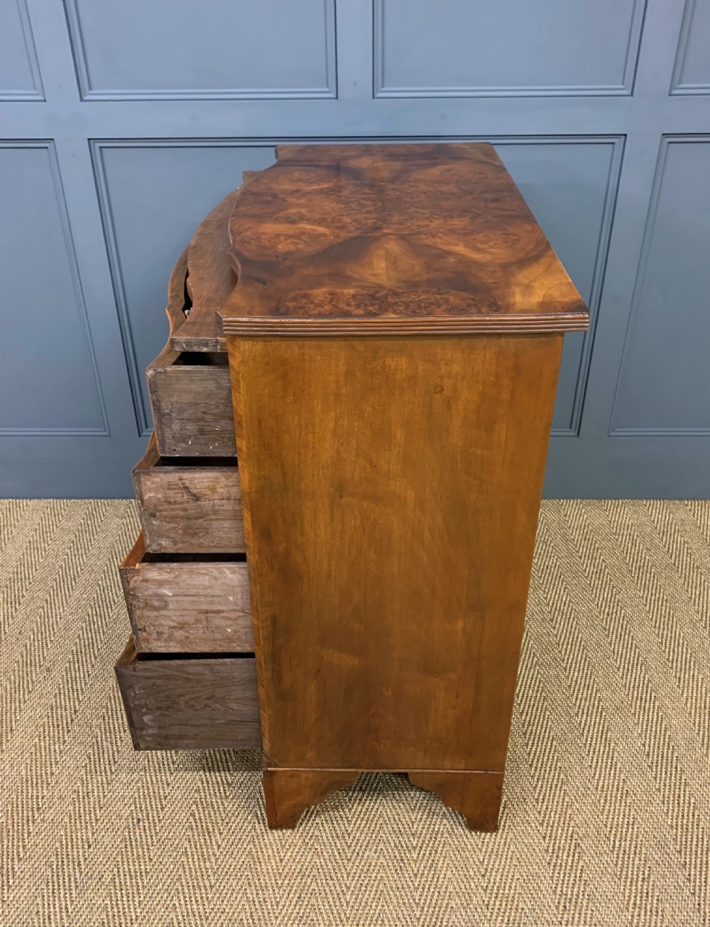 Burr Walnut Serpentine Chest of Drawers View V