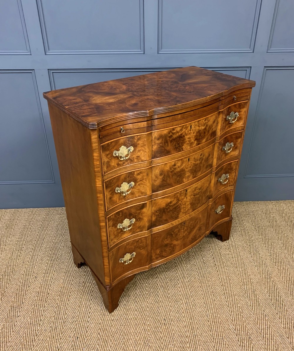 Burr Walnut Serpentine Chest of Drawers View X