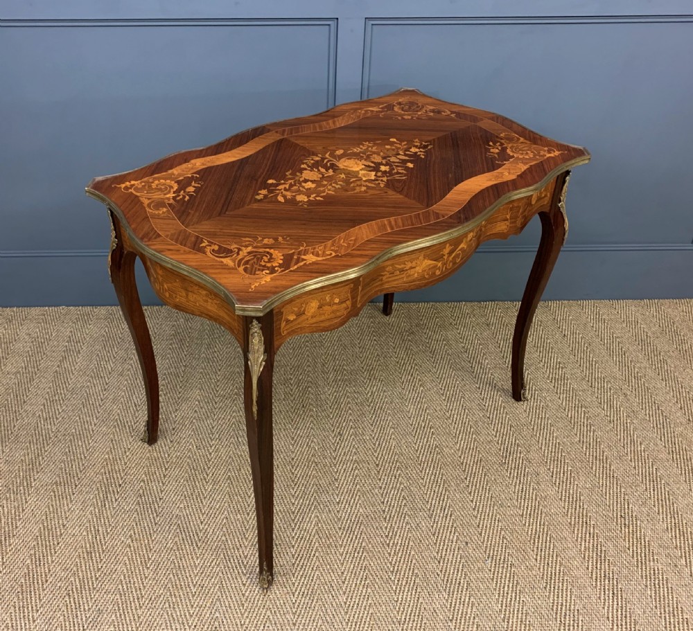 French Inlaid Rosewood Floral Marquetry Table