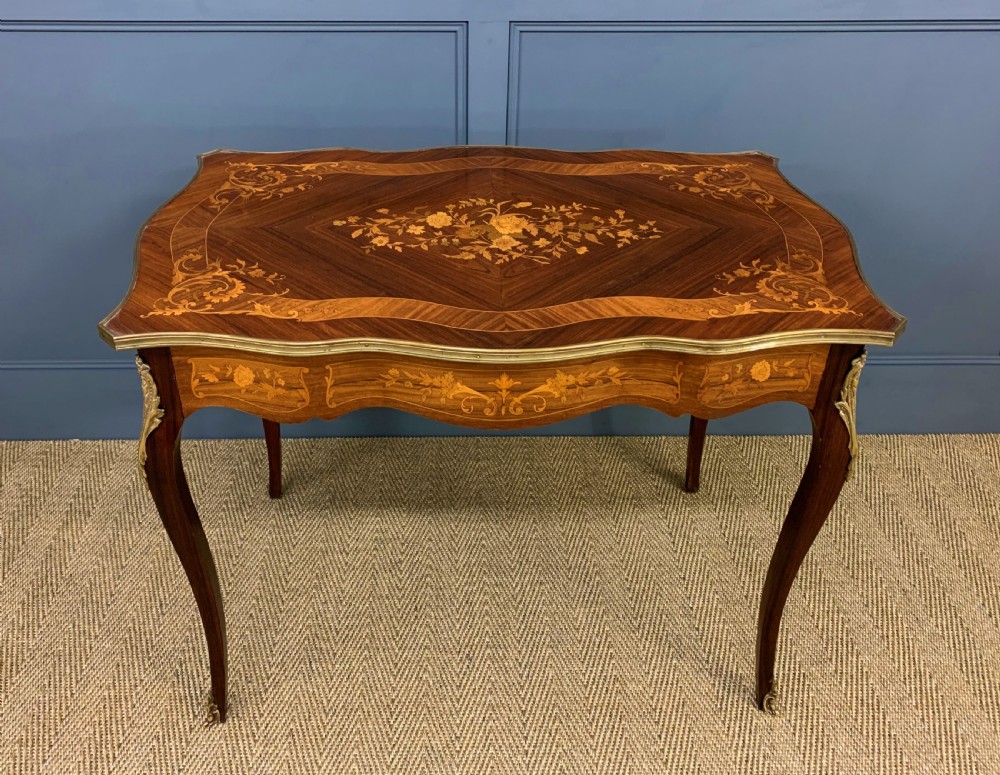 French Inlaid Rosewood Floral Marquetry Table View II