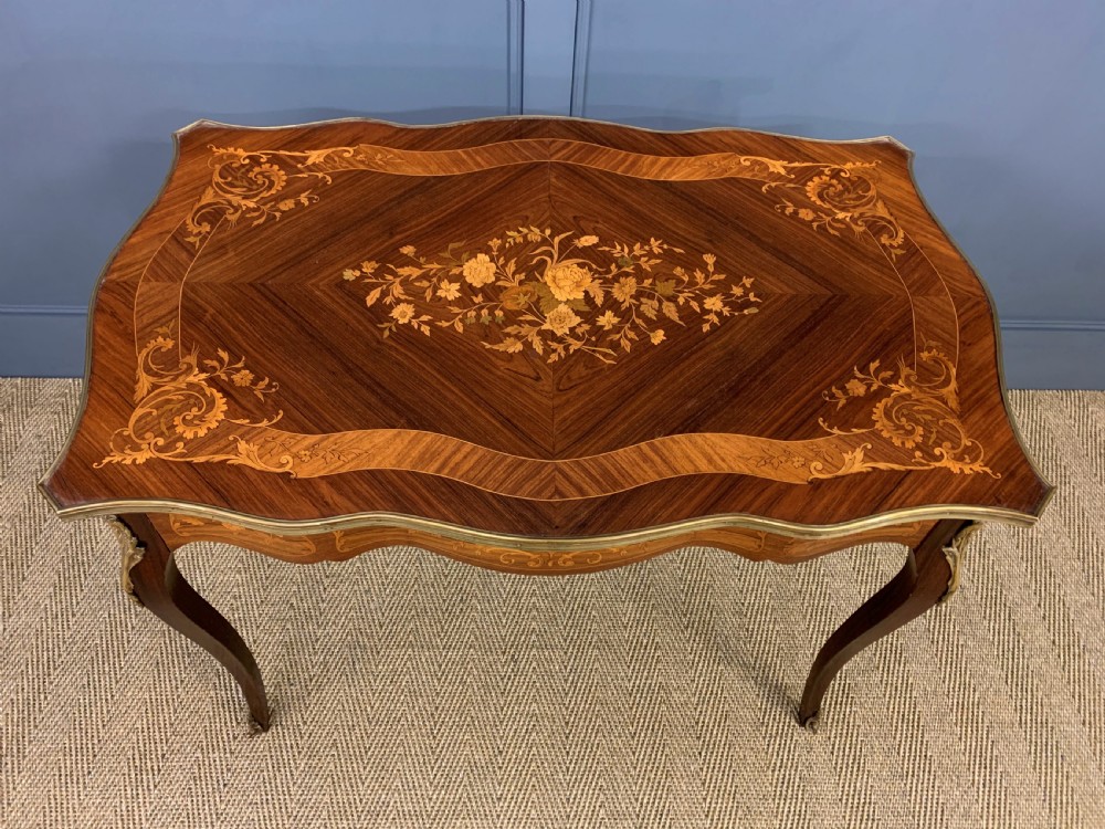 French Inlaid Rosewood Floral Marquetry Table View III